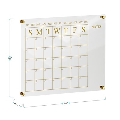 Martha Stewart Grayson Acrylic Gold Print Dry Erase Wall Calendar with Notes, 24" x 18" (BRAC4560GDCGD)
