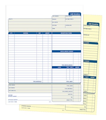 Adams® Job Invoice Form, Ruled, 8" x 11", 2-Part, White, 100 Sheets/Pack (NC2817)