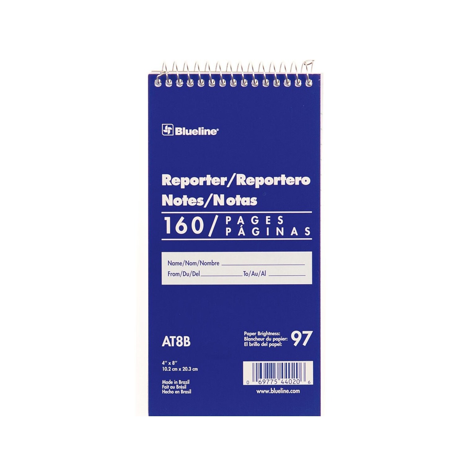 Blueline Reporter Notepad, 4 x 8, Ruled, Blue, 80 Sheets/Pad (AT8B)