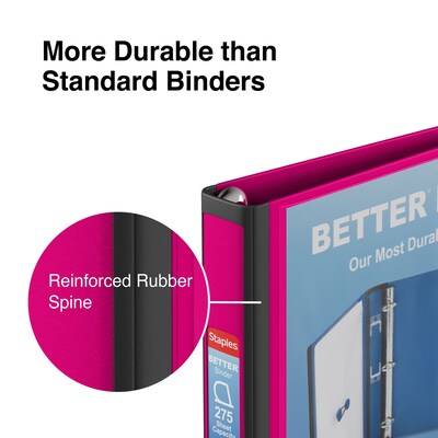 Staples® Better 1" 3 Ring View Binder with D-Rings, Pink (13568-CC)