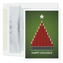Custom Pencil Tree Cards, with Envelopes, 5 5/8  x 7 7/8 Holiday Card, 25 Cards per Set