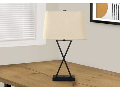 Monarch Specialties Inc. Incandescent Table Lamp, Matte Black/Beige (I 9638)