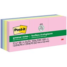 Post-it Recycled Notes, 1 3/8 x 1 7/8, Sweet Sprinkles Collection, 100 Sheet/Pad, 12 Pads/Pack (65