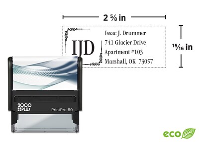 Custom 2000 Plus® PrintPro™ 50 Self-Inking Monogram Stamp, 15/16 x 2-11/16