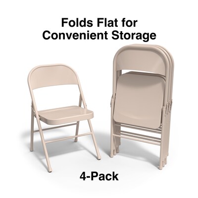 Quill Brand® Metal Folding Chairs, Taupe, 4/Pack (51503)