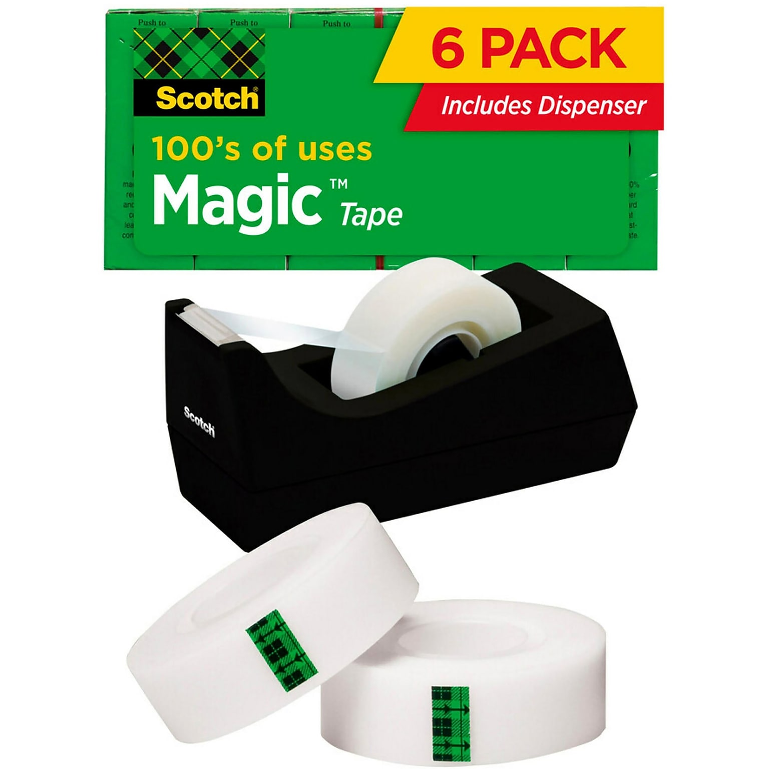 Scotch Magic Tape with Desktop Dispenser, Invisible, 3/4 in x 1000 in, 6 Tape Rolls, Clear, Office and Back to School Supplies