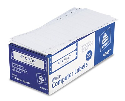 Avery Pin-Fed Continuous Form Computer Labels, 15/16 x 4, White, 1 Label Across, 5 Carrier, 5,000