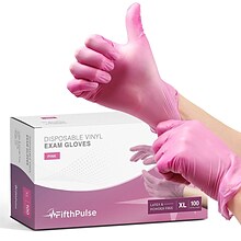 FifthPulse Powder Free Vinyl Exam Gloves, Latex Free, X-Large, Pink, 100/Box (FMN100044)