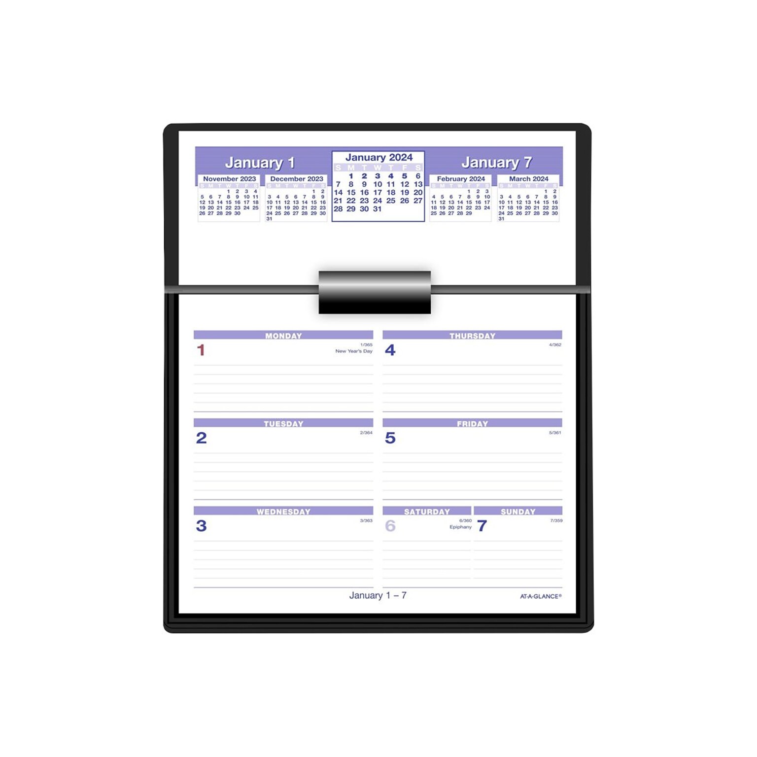 2024 AT-A-GLANCE Flip-A-Week 5.5 x 7 Weekly Desk Calendar and Base, White/Purple (SW700X-00-24)