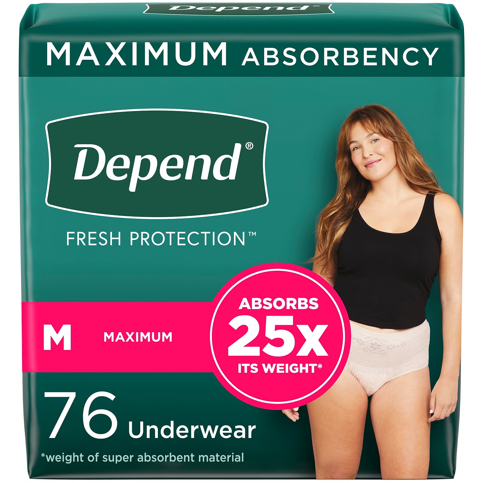 Depend Fit-Flex Adult Incontinence Underwear for Women, Disposable, Medium, Blush, 76 Count (54197)