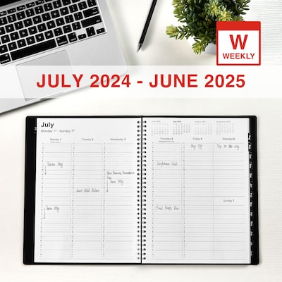 2024-2025 Staples 8 x 11 Academic Weekly & Monthly Appointment Book, Faux Leather Cover, Black (ST