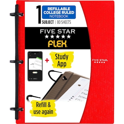 Five Star Flex 1-Subject Notebooks, 8.5 x 11, College Ruled, 80 Sheets, Assorted (08120)