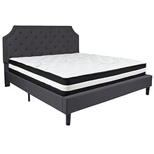 Flash Furniture Brighton Tufted Upholstered Platform Bed in Dark Gray Fabric with Pocket Spring Matt