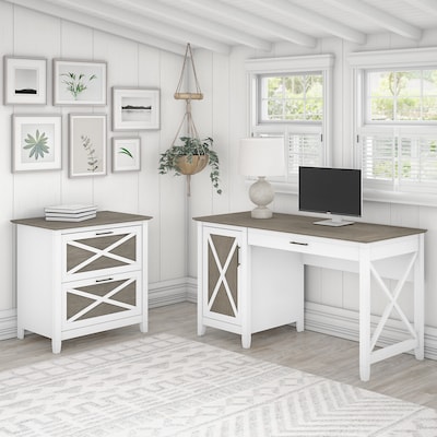 Bush Furniture Key West 54W Computer Desk with Storage and 2-Drawer Lateral File Cabinet, Shiplap G