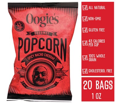 Oogie's Snacks Spicy Nacho Cheddar Popcorn, 1 oz., 20 Bags/Box (856856001162)