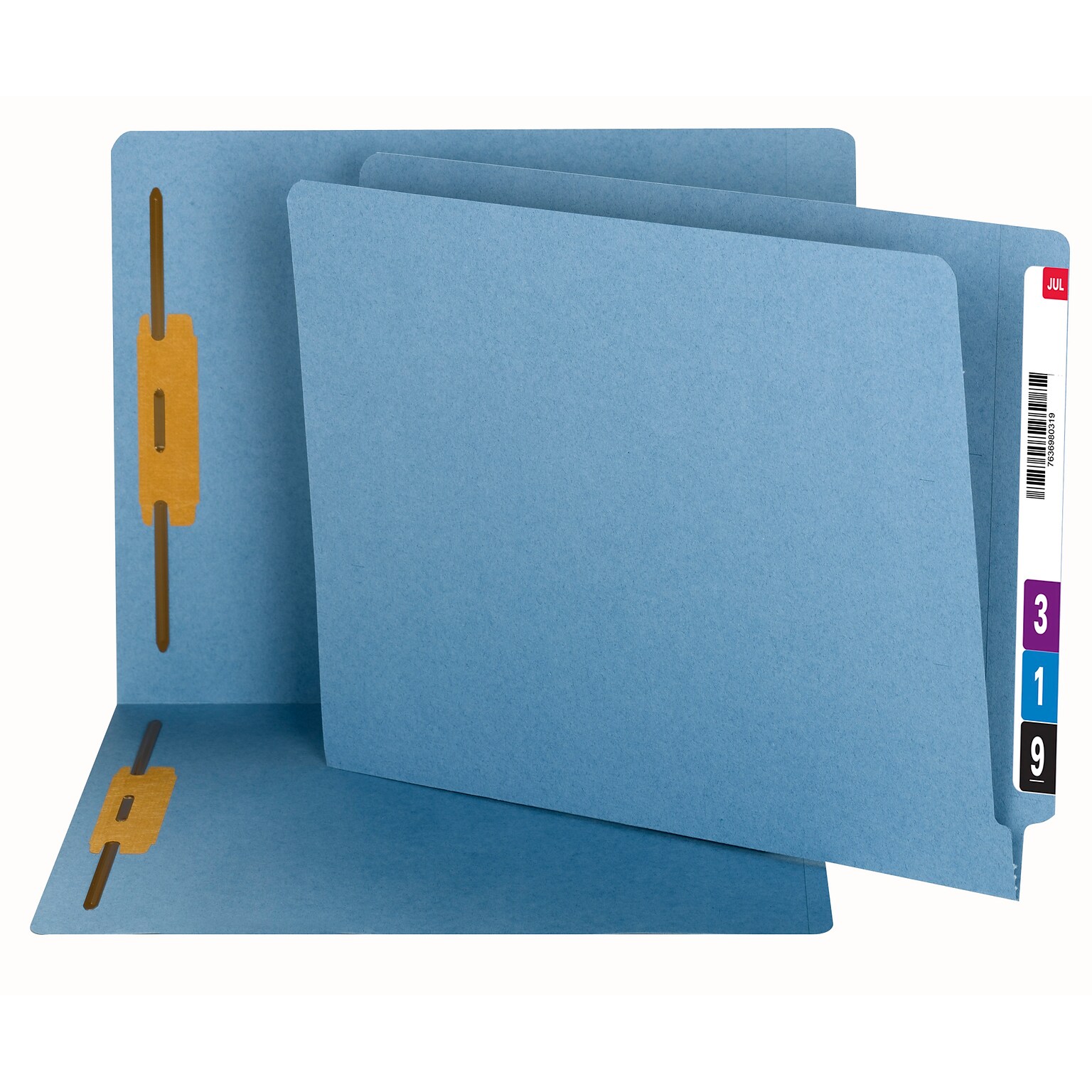 Smead 100% Recycled End Tab Fastener File Folder, Reinforced Straight-Cut Tab, 2 Fasteners, Blue (34170)
