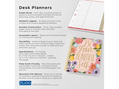 2024-2025 Plato Bonnie Marcus OFFICIAL 6" x 7.75" Academic & Calendar Weekly Planner, Paperboard Cover, Multicolor