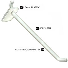 Azar® 6 Plastic Pegboard Hook, White, 50 Piece/Set, 50/Set