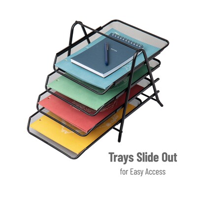 Mind Reader 4-Tier Stackable Paper Desk Tray Organizer, Metal, Black (4TPAPER-BLK)