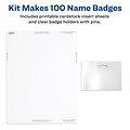 Avery Pin Style Laser/Inkjet Name Badge Kit, 3 x 4, Clear Holders with White Inserts, 100/Box (745