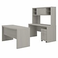 Bush Business Furniture Echo Bow Front Desk, Credenza with Hutch and Mobile File Cabinet, Gray Sand