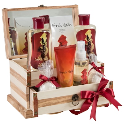 Freida and Joe French Vanilla Fragrance Spa & Skin Care Gift Set in a Wooden Jewelry Box (FJ-241)