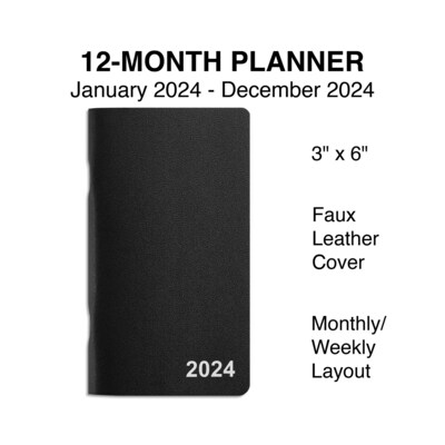 2024 Staples 3 x 6 Weekly & Monthly Planner, Black (ST12937-24)