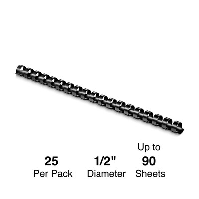 Staples® Plastic Binding Combs, Black, 1/2", 90-Sheet Capacity, 25/Pk