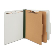Quill Brand® Recycled Pressboard Classification Folders, 2-Partitions, 6-Fasteners, Letter, Gray, 15