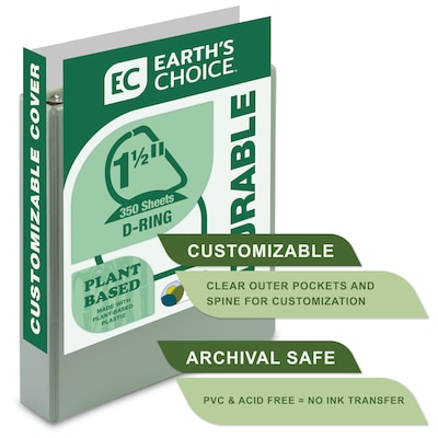 Samsill Earth's Choice Plant Based Durable View Binders 3 D-Ring, Assorted Color, 4 Pack (MP46959)