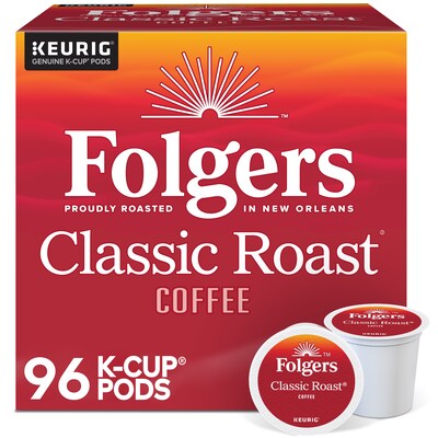 Folgers Classic Roast Coffee Keurig® K-Cup® Pods, Medium Roast, 96/Carton (204496)
