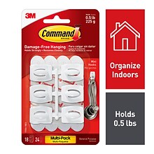 Command™ Mini Hooks Value Pack, White, 18 Hooks (17006-18ES)