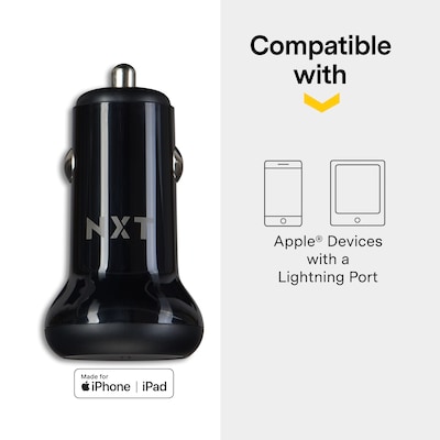 NXT Technologies™ USB-C Car Charger with Lightning Cable for iPhone/iPad, Black (NX60451)