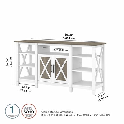Bush Furniture Key West Console TV Stand, Screens up to 65", Shiplap Gray/Pure White (KWV160G2W-03)