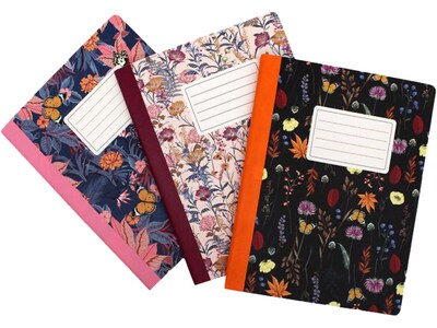 Pukka Pad Bloom Composition Notebooks, 7.5 x 9.7, College Ruled, 70 Sheets, Assorted Colors, 3/Pac