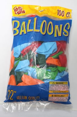 Party Loons Helium Quality Latex Balloons, Assorted Colors, 100/Pack (TBL-916100)