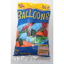 Party Loons Helium Quality Latex Balloons, Assorted Colors, 100/Pack (TBL-916100)