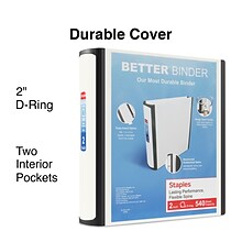 Staples® Better 2 3 Ring View Binder with D-Rings, White (24069)
