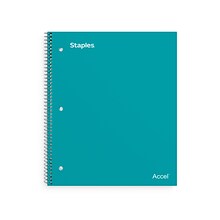 Staples Premium 1-Subject Notebook, 8 x 10.5, Wide Ruled, 100 Sheets, Teal (TR20961)