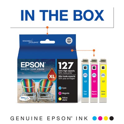 Epson T127 Cyan/Magenta/Yellow Extra High Yield Ink Cartridge,   3/Pack