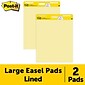 Post-it Super Sticky Easel Pad, 25 x 30 in., 2 Pads, 30 Sheets/Pad, Lined, 2x the Sticking Power, Canary Yellow