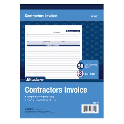 Adams Contractor's Invoice Book , 3 Part, 50 Sets/Book (TC8122)