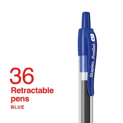 Staples® ProGel™ Retractable Gel Pen, Fine Point, 0.7mm, Blue Ink, 36/Pack (ST62108)