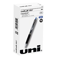 uniball 207 Retractable Gel Pens, Micro Point, 0.5mm, Blue Ink, 12/Pack (61256)