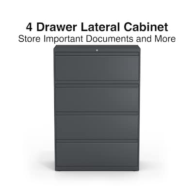 Quill Brand® 4-Drawer Lateral File Cabinet, Locking, Letter/Legal, Charcoal, 36"W (26825D)