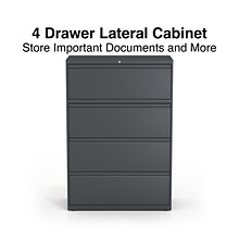 Quill Brand® 4-Drawer Lateral File Cabinet, Locking, Letter/Legal, Charcoal, 36W (26825D)