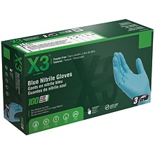 Ammex X3 Nitrile Gloves, Medium, Blue, 100/Box, 10 Boxes/Carton (X344100XX)