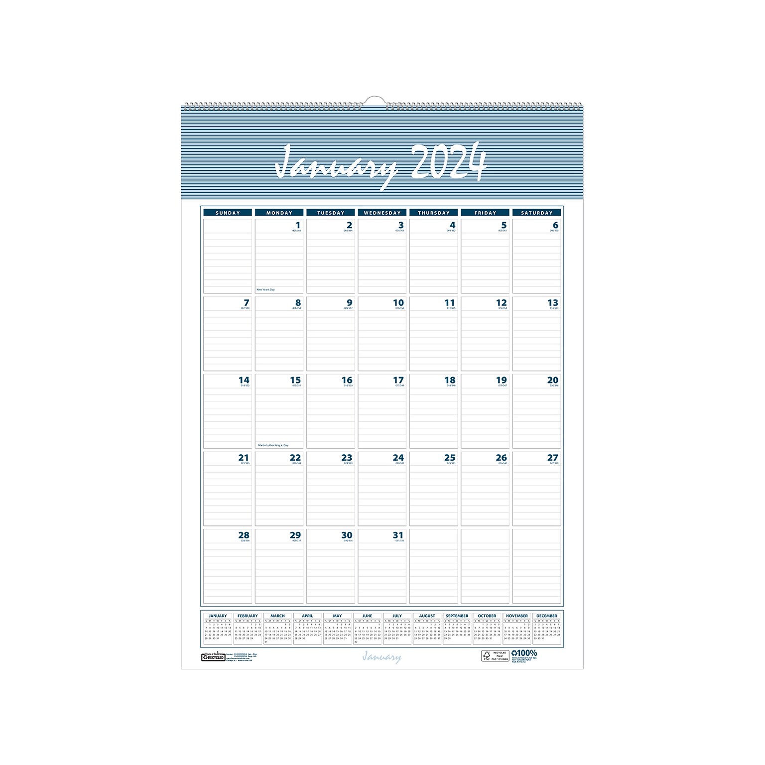 2024 House of Doolittle Bar Harbor 31.25 x 22 Monthly Wall Calendar, Wedgwood Blue/Gray (334-24)