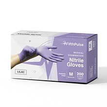 FifthPulse Powder Free Nitrile Gloves, Latex Free, Medium, Lilac, 200/Box (FMN100415)