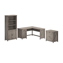 Bush Furniture Knoxville 60W L Shaped Desk with Lateral File Cabinet and 5 Shelf Bookcase, Restored